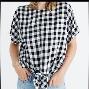 Madewell Gingham Tie Front Top